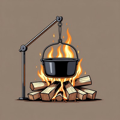 Campfire with suspended pot