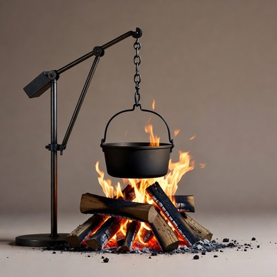 Black Cauldron Over Campfire