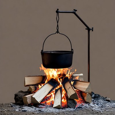 Campfire with Suspended Black Cauldron