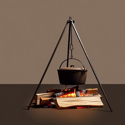 Campfire with tripod pot