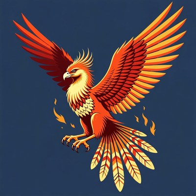 Fiery Phoenix Spreading Wings