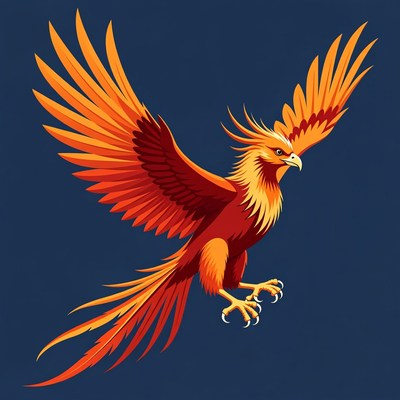 Fiery Phoenix Illustration with Spread Wings