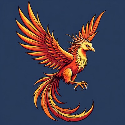 Fiery Phoenix Illustration Flying
