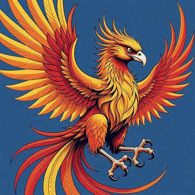 Fiery Phoenix Illustration with Spread Wings
