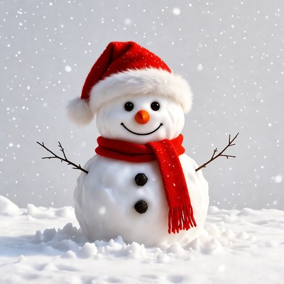 Snowman with Red Hat and Scarf