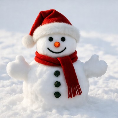 Snowman with Red Hat and Scarf