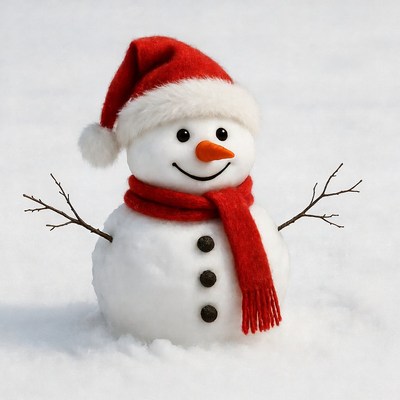 Snowman with Red Hat and Scarf
