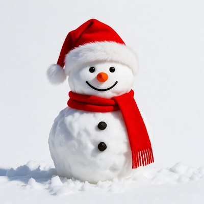 Snowman wearing red Santa hat