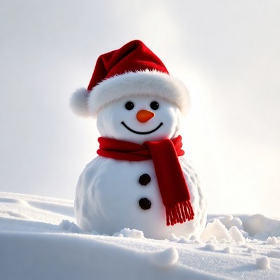 Snowman wearing red hat and scarf