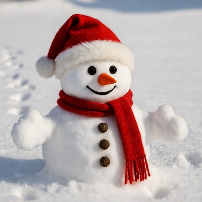 Snowman with red hat and scarf