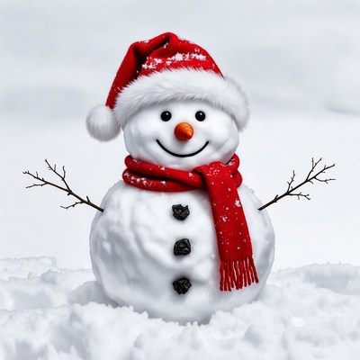 Snowman wearing red Santa hat