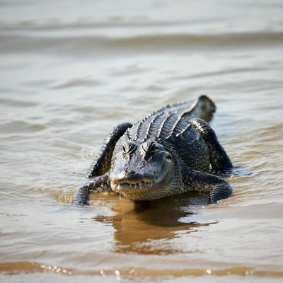 Alligator swimming in shallow water