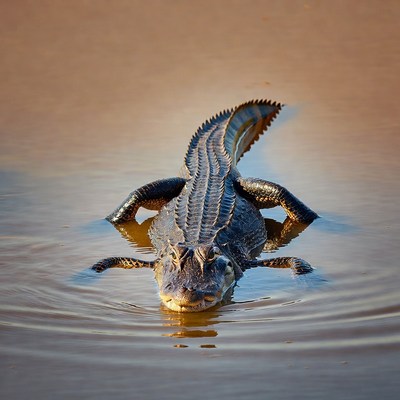 Alligator swimming in shallow water