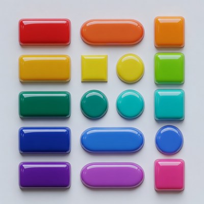Colorful Glossy Buttons on White Background