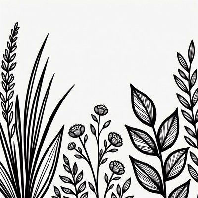Black and white floral illustration
