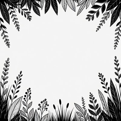 Black and White Leafy Plant Border
