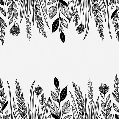 Black and White Leaf Border Illustration