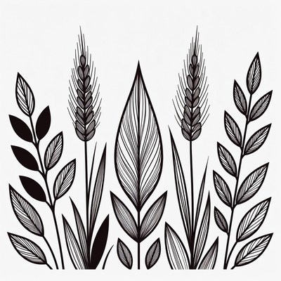 Black line drawing wheat and leaves