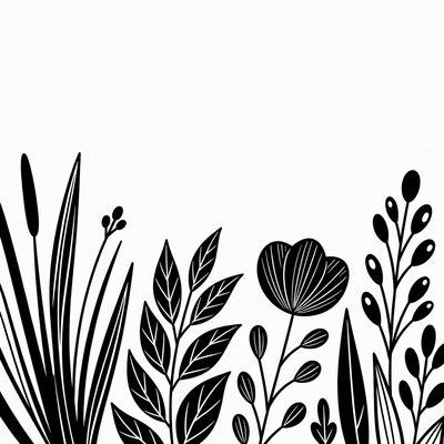 Black Silhouette Botanical Leaves Flowers