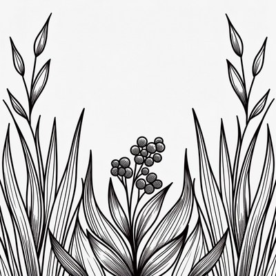 Black Ink Grass Plant Illustration