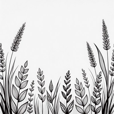 Black and White Grass Border Illustration