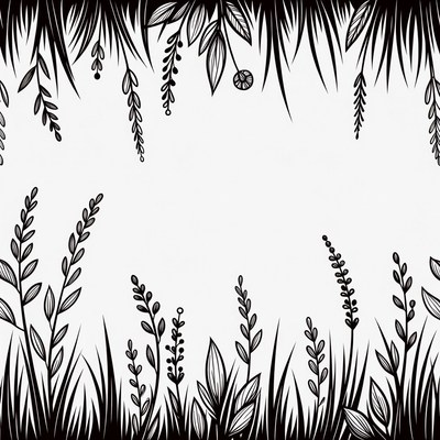 Black Floral Plant Border Illustration