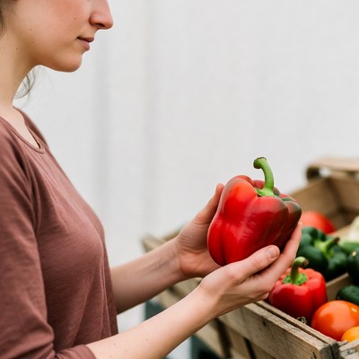 Woman holding red bell pepper