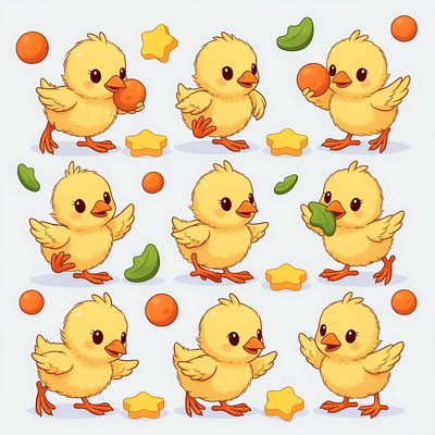 Cute Chicks Playing with Toys