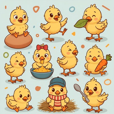 Cute Cartoon Chicks Illustration