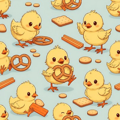Cute chicks with pretzels and cookies