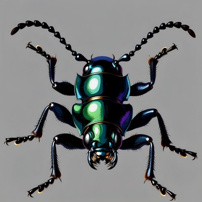 Shiny Green Ground Beetle Illustration