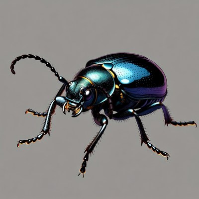 Shiny Blue Metallic Beetle Illustration