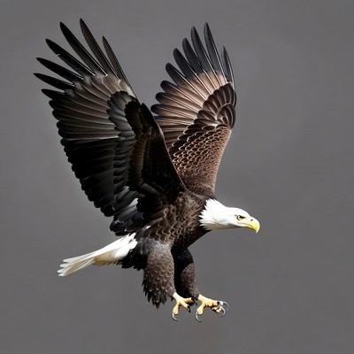 Bald eagle flying with wings spread