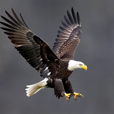 Bald eagle flying with wings spread