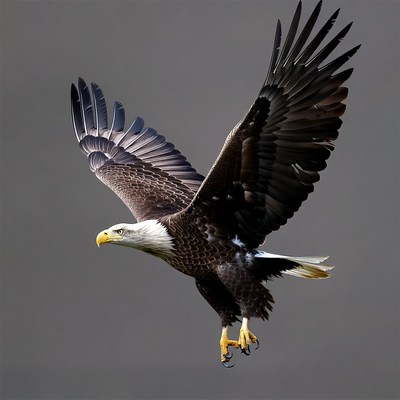 Bald eagle flying with wings spread