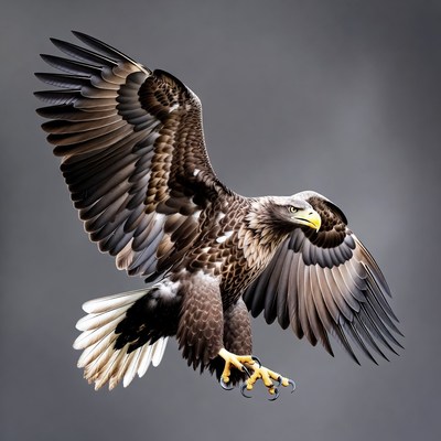 Bald eagle spreading wings in flight