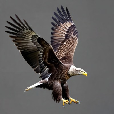 Bald eagle flying with wings spread