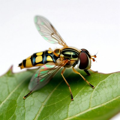 Yellow-striped Hoverfly on Leaf