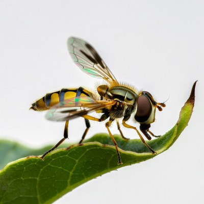 Hoverfly on green leaf