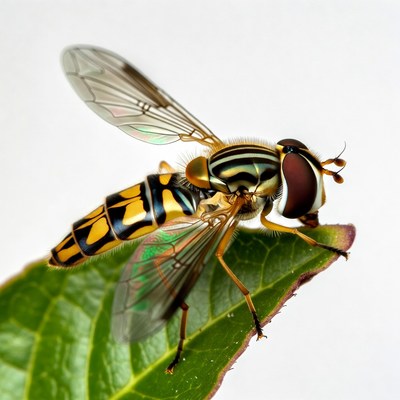 Hoverfly on green leaf