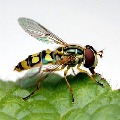 Yellow and Black Hoverfly on Leaf