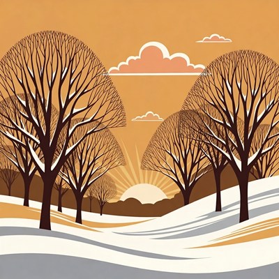 Winter Sunset with Bare Trees