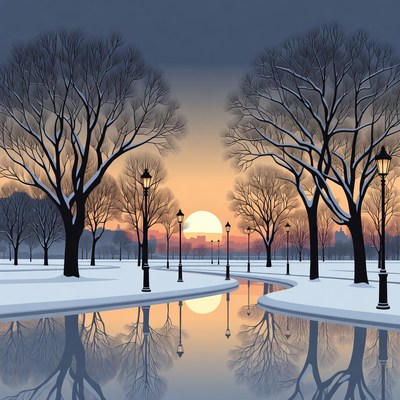 Winter Park Sunset with Snowy Trees