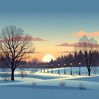 Winter Park Sunset with Street Lamps