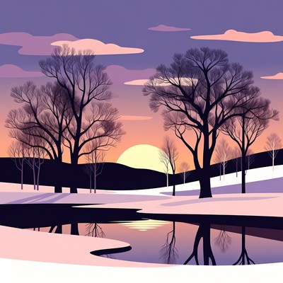 Winter Sunset Over Snowy Trees