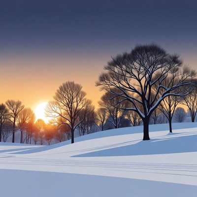 Winter Sunset Over Snowy Trees