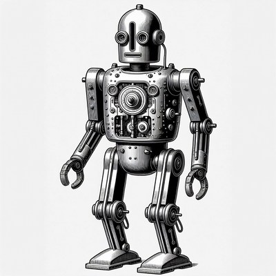 Vintage Engraving Style Robot