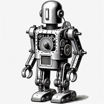 Vintage Steampunk Robot Illustration