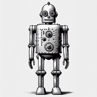 Vintage Silver Robot Illustration