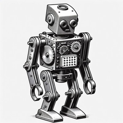 Vintage mechanical robot illustration